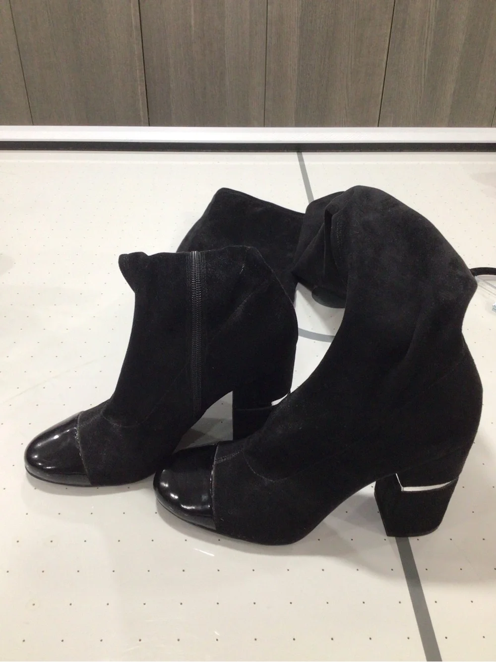 Marc Fisher Black Over-the-Knee Suede Boots with Patent Cap Toe